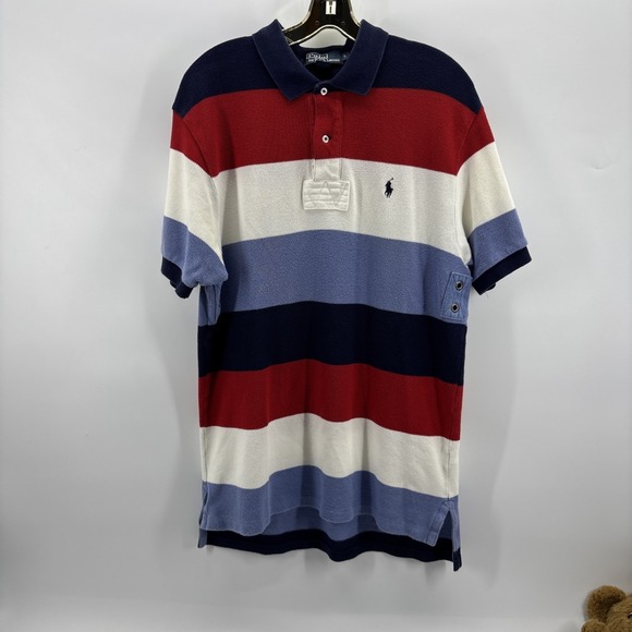 Vintage 90s Polo Ralph Lauren Polo Shirt Mens Lg Color Block Red White Blue - Picture 7 of 9